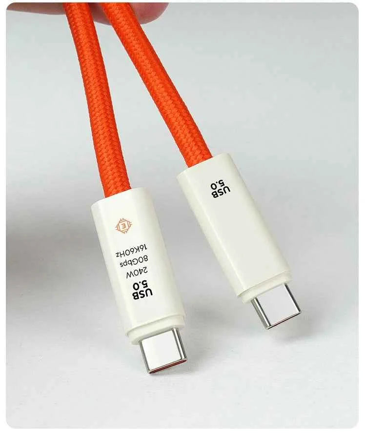 USB 5.0 Nylon Braided Cable with Dual Type-C Ports 240W PD Fast Charging Multifunction Data Cable for Screen Casting