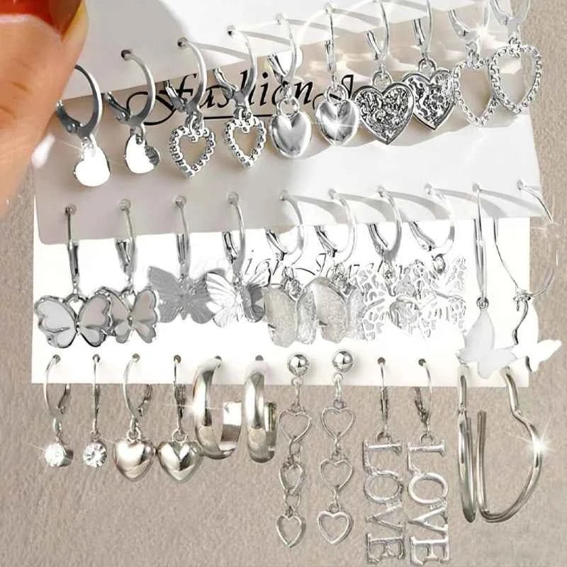 Fashion Creative Simple Earrings Set for Women Vintage Temperament Hollowed-out Butterfly Love Earrings Jewelry Gifts 2026 New