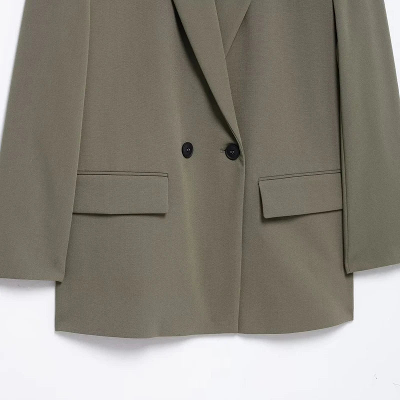 HXAO Blazer Women Double Breasted Pocket Women's Jacket 2025 Long Sleeve Casual Blazers Woman Chic Office Wear Ladies Coat