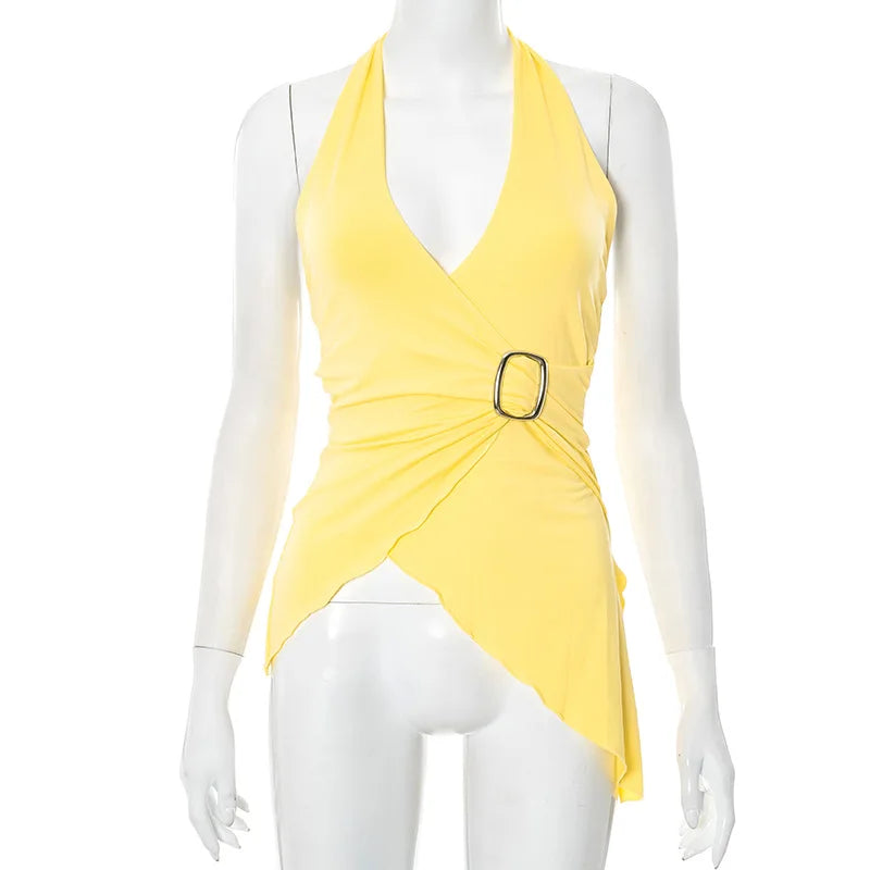 gestring Women Vest 2025 Summer New Solid Sleeveless V Neck Halter Cross Sexy Top Fashionable Slim Fit Short Ladies Tanks Camis