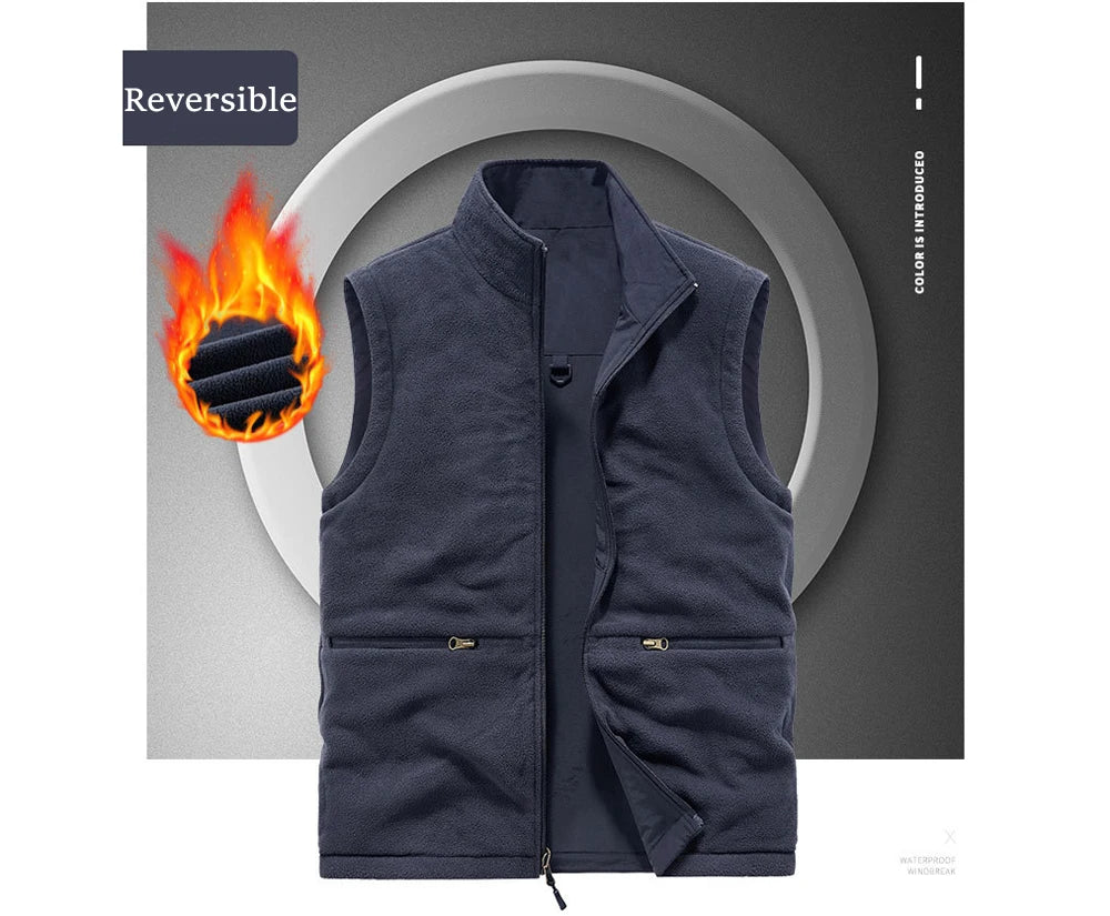 Winter Men's Multi-pocket Vests Casual Outdoor Fleece Fishing Vest for Men Warm Photographic Tooling Sleeveless Jackets Clothing