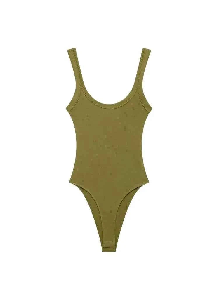 Skinny Ribbed Bodysuits for Women, O Neck, Straps, Snap-Button, Female Playsuits, Sexy Fashion