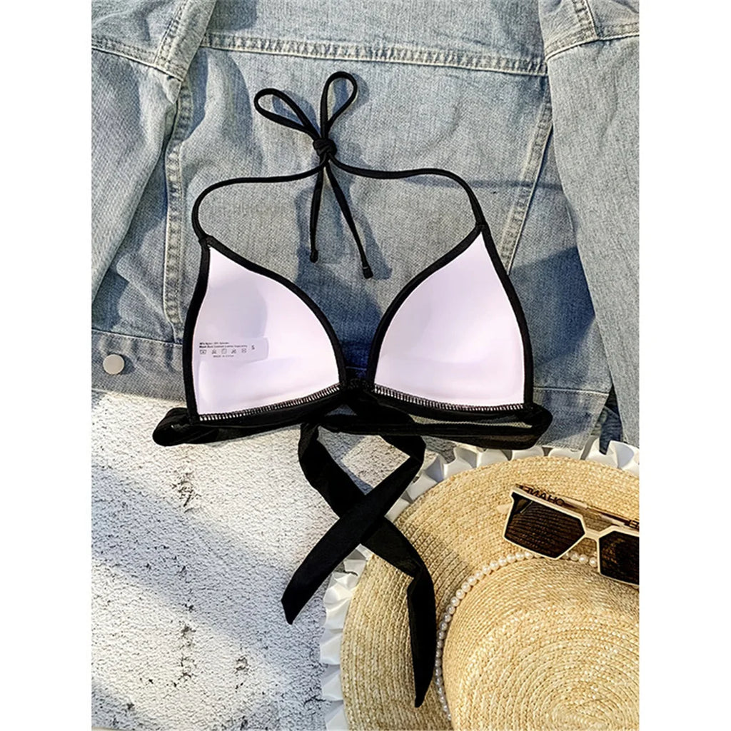 XS - XL New Sexy Push Up Bra Cup Halter Bikini Top Female Swimsuit Women Swimwear Bather Bathing Suit Swim Solid Beach Top V7019