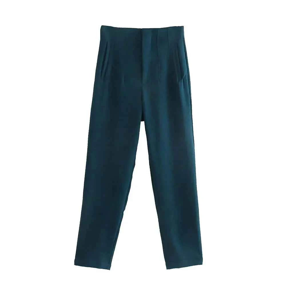 DUOPERI Women Fashion Solid Basic High Waist Trousers Chic Female Office Lady Casual Business Workwear Long Pant