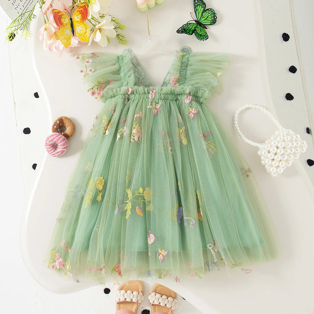 Girls' Dress Summer Floral Mesh Baby Girls Dress Adorable Wedding Flower Girl Dress Baby Girl Clothe