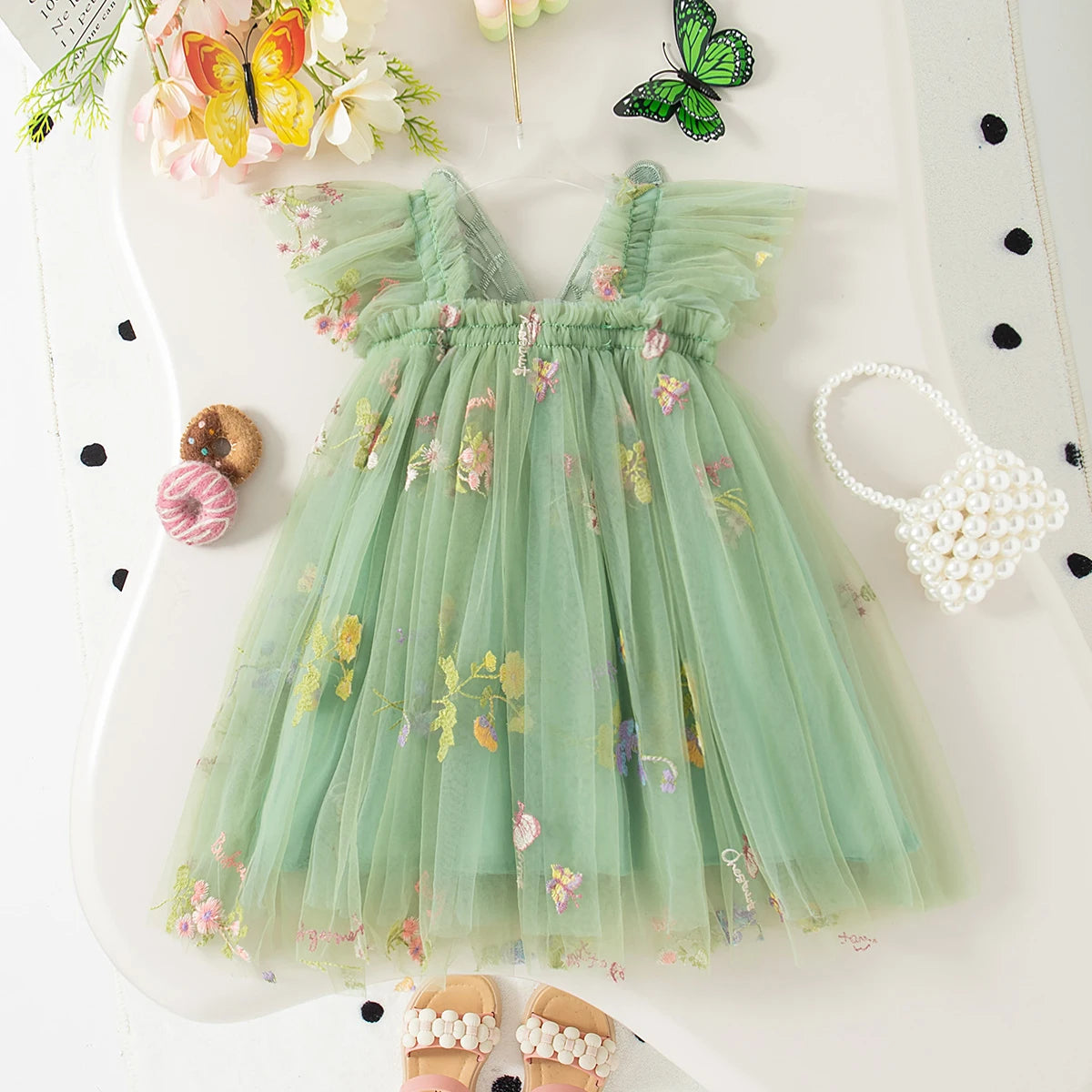 Girls' Dress Summer Floral Mesh Baby Girls Dress Adorable Wedding Flower Girl Dress Baby Girl Clothe