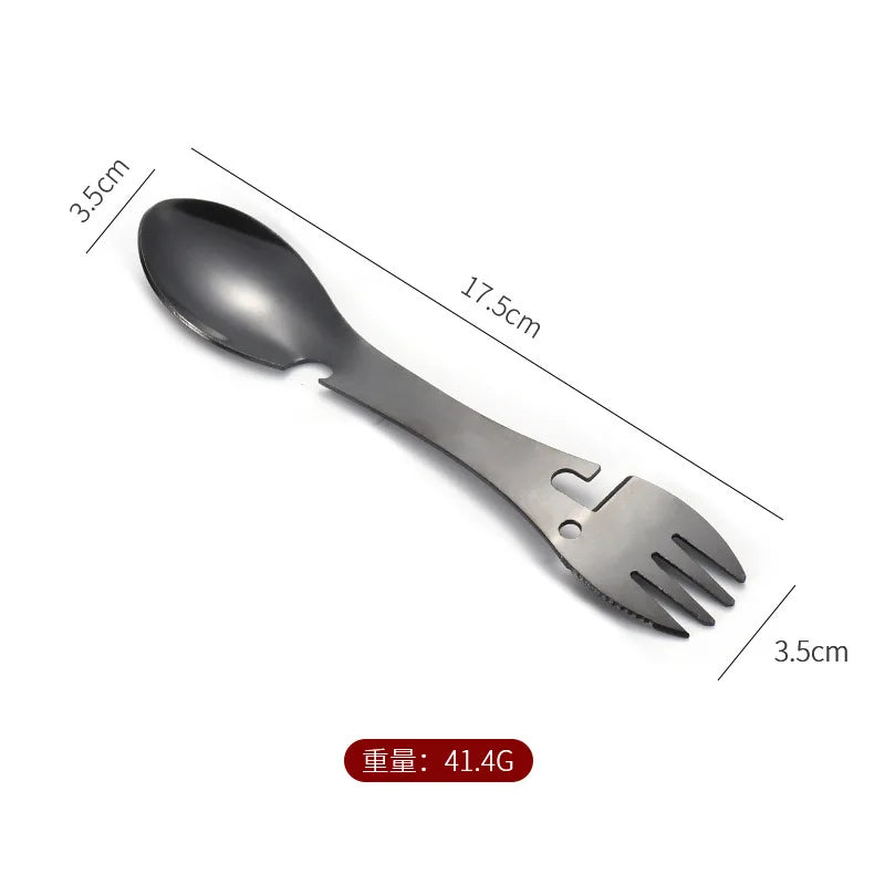 Outdoor Survival Tools 5 In 1 Camping Multi-Functional EDC Practical Kit Fork Knife Spoon Bottle/Can Opener