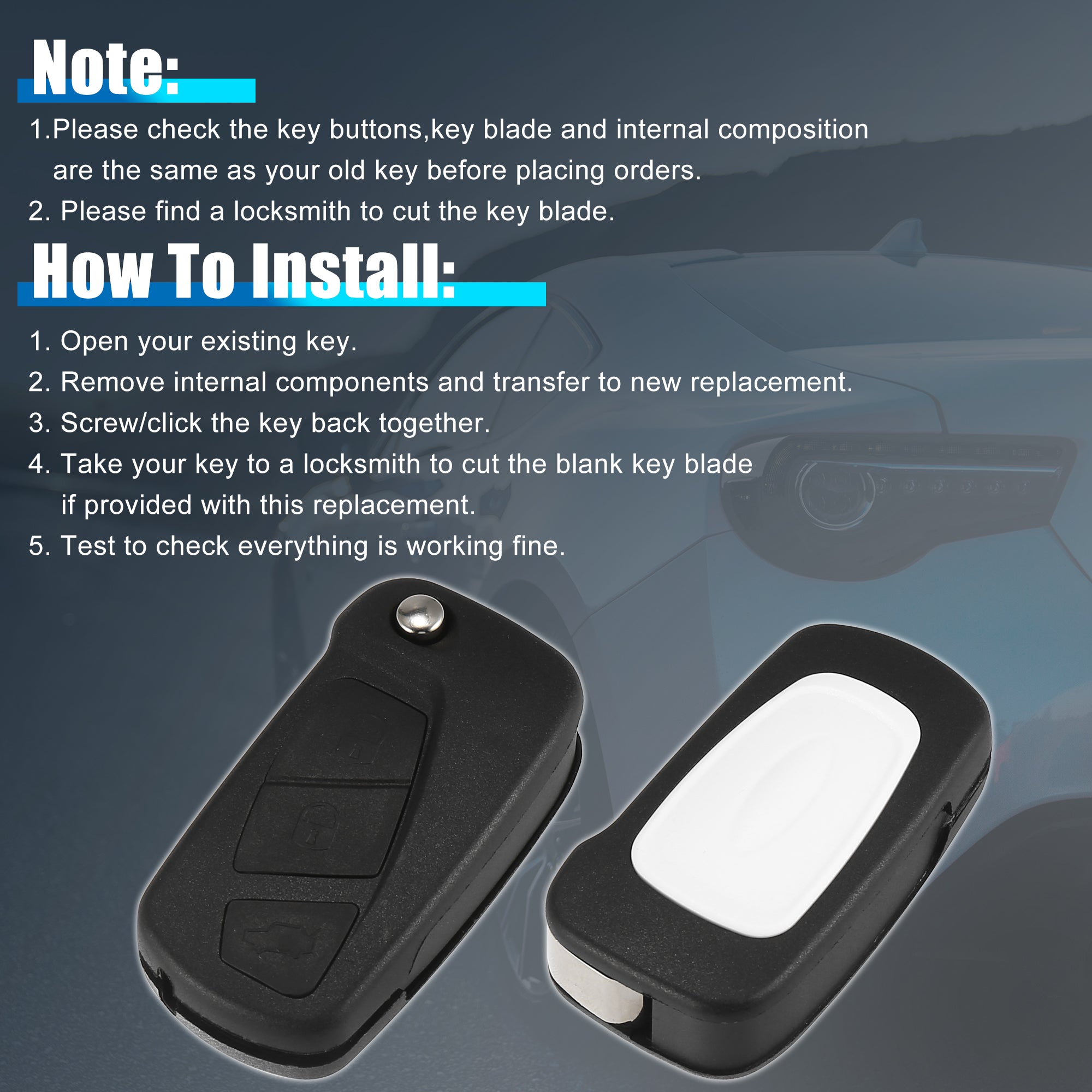 X Autohaux 3 Key Auto Buttons Remote Control Car Fob Key for Case Shell for Ford Ka 2008-2013 Maintenance Tools Car Accessories