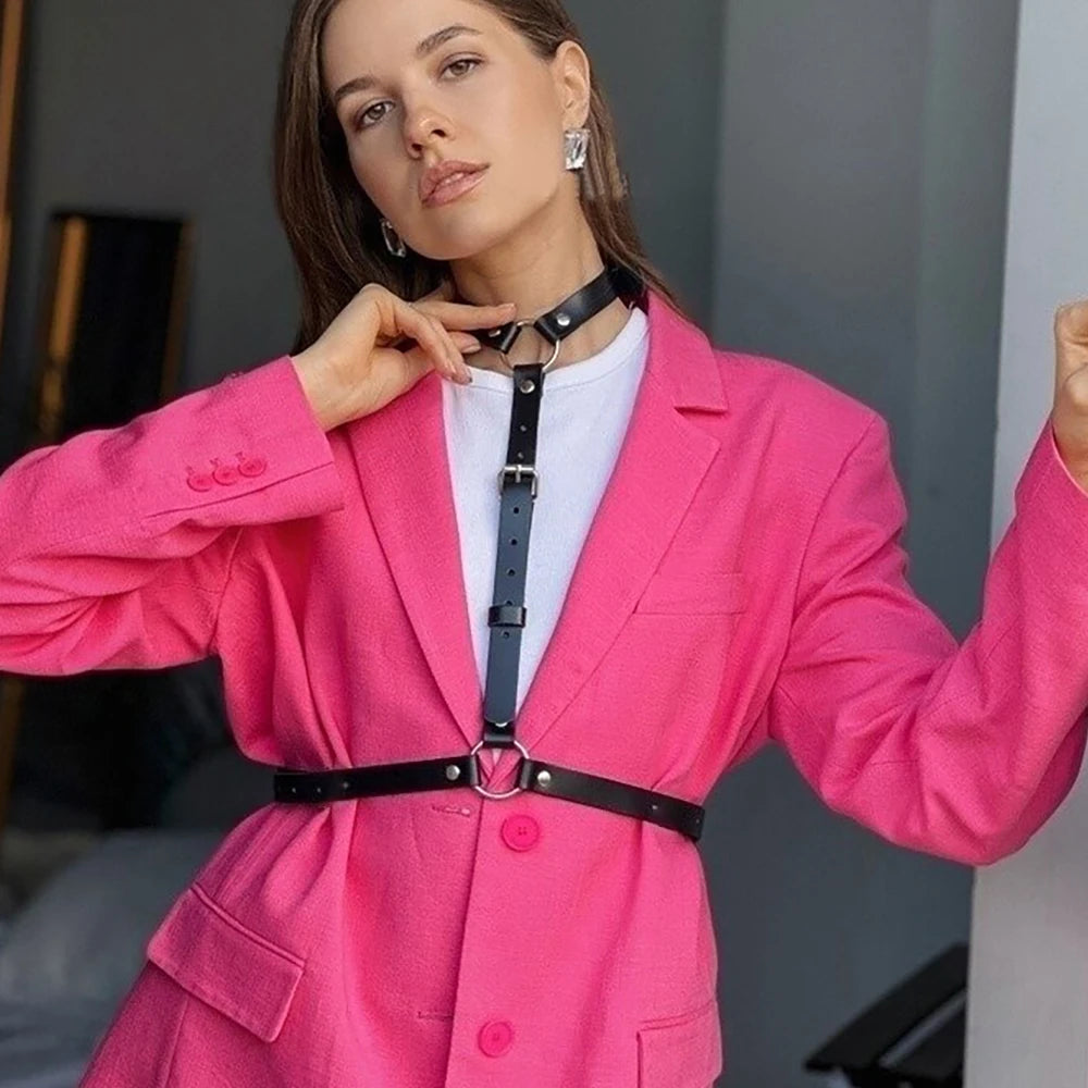 Women Fashion Street Style PU Leather Harness Belt Corset Decorative Daily Wear Leather WaistBand Gothic Clothing Accessory