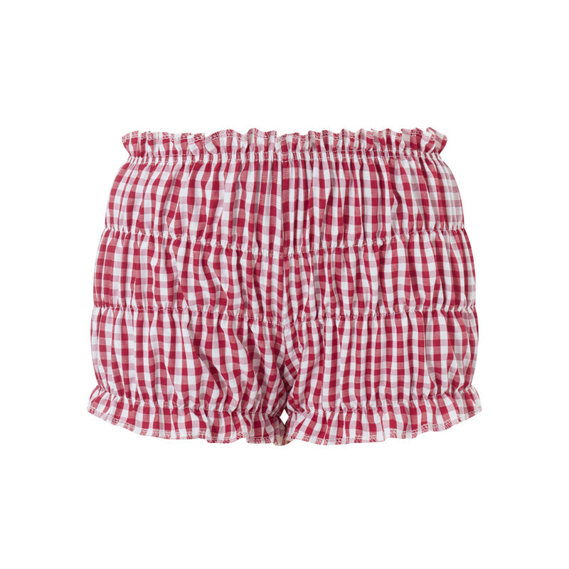 Xingqing Red and White Plaid Shorts y2k Clothes Women Elastic Waist Ruffles Cake Shorts Bottoming Sweet Girl Lolita Pettipants