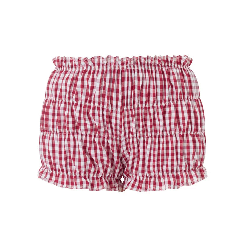 Xingqing Red and White Plaid Shorts y2k Clothes Women Elastic Waist Ruffles Cake Shorts Bottoming Sweet Girl Lolita Pettipants