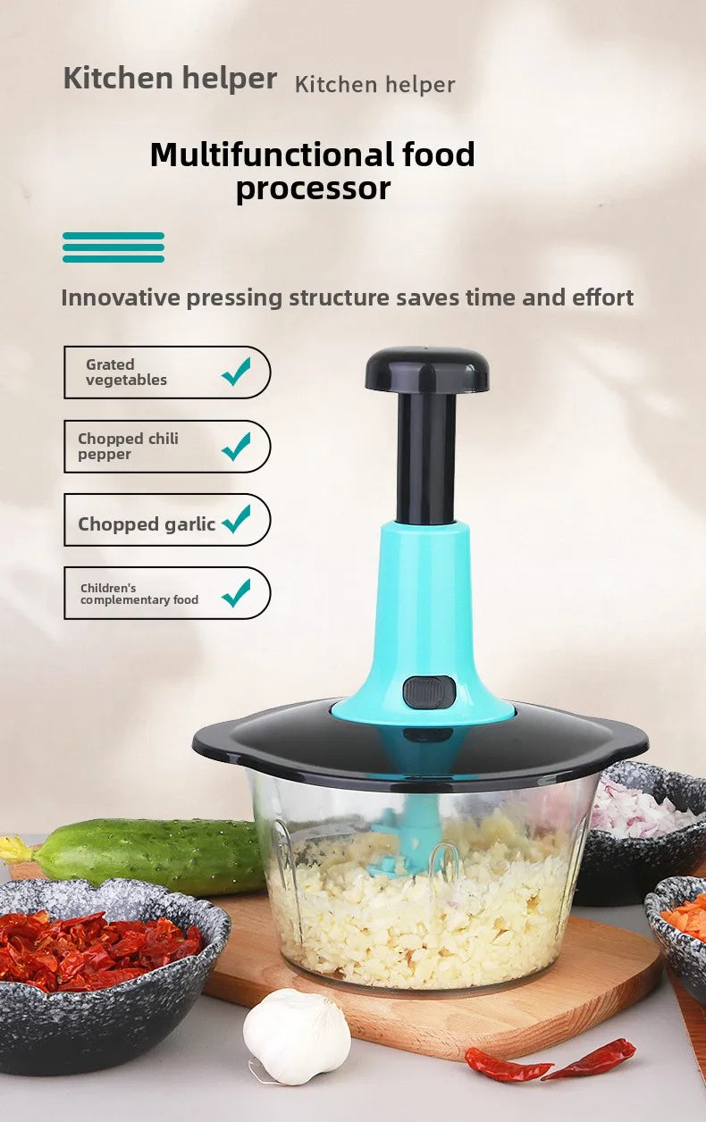Handheld Vegetable Chopper Multifunction Kitchen Tool for Garlic Ginger Mincing Dicing Slicing with Large Capacity Container
