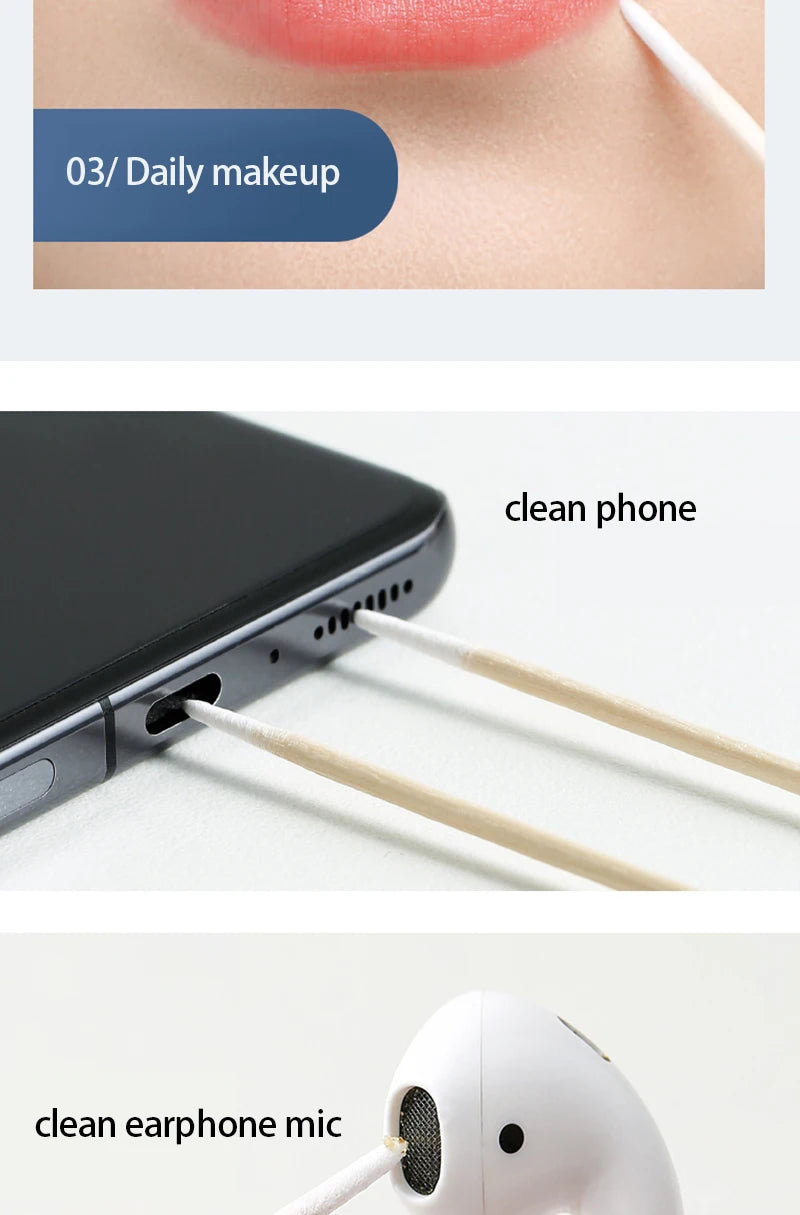1000/200/100PCS Micro Wood Cotton Swabs Eyelash Extension Cleaning Tools Disposable Cosmetic Brush Buds for Beauty & Makeup