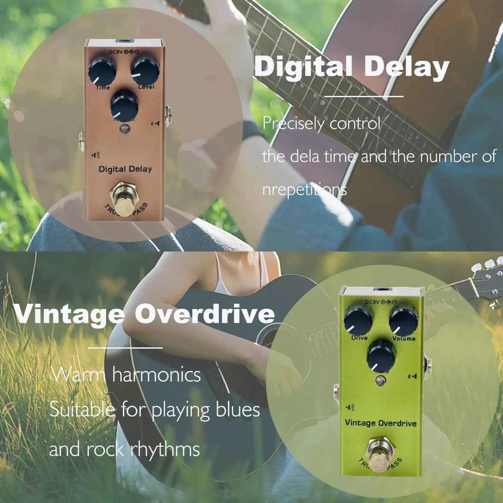 Electric Guitar Pedal Overdrive/ Distortion/Chorus/Delay/Tremolo Delay True Bypass, Durable Design for Versatile Tones