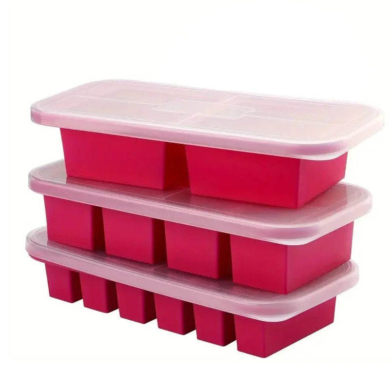 1PC 2/4/6Grid Silicone Freezer Mold with Lid Refrigerated Food Storage Box Food Box Ice Tray Mold Ice Box Fresh-keeping Box