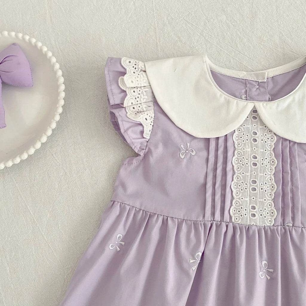 2026 New Summer Sister Clothing 2-6Yrs Kids Princess Flutter Sleeved Dresses Cotton Embroidery Baby Birthday Party Dress