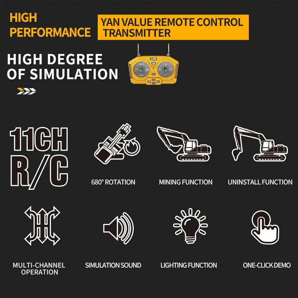 2.4G 11 Channels RC Excavator Dump Bulldozer Cart Trucks Bulldozer Alloy Vehicle  Remote Control Excavator Gift Toys for Boy