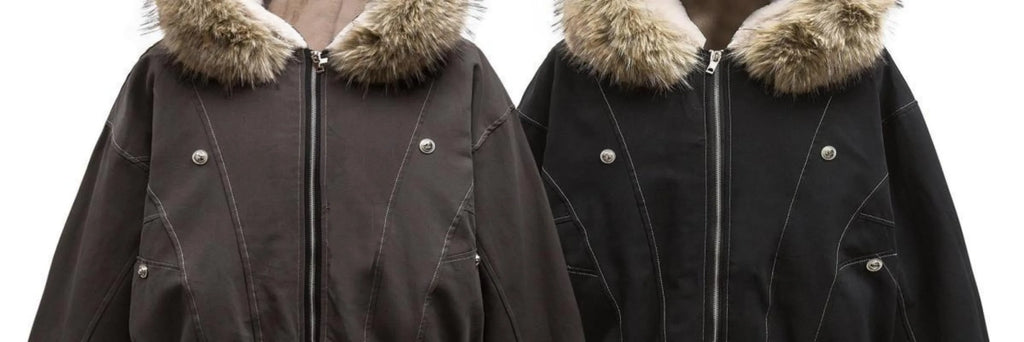 Y2K New American Cleanfit Fur Collar Imitation Mink Fur Hooded Cotton-padded Jacket Men Gothic Retro Hip-hop Short Tooling Coat