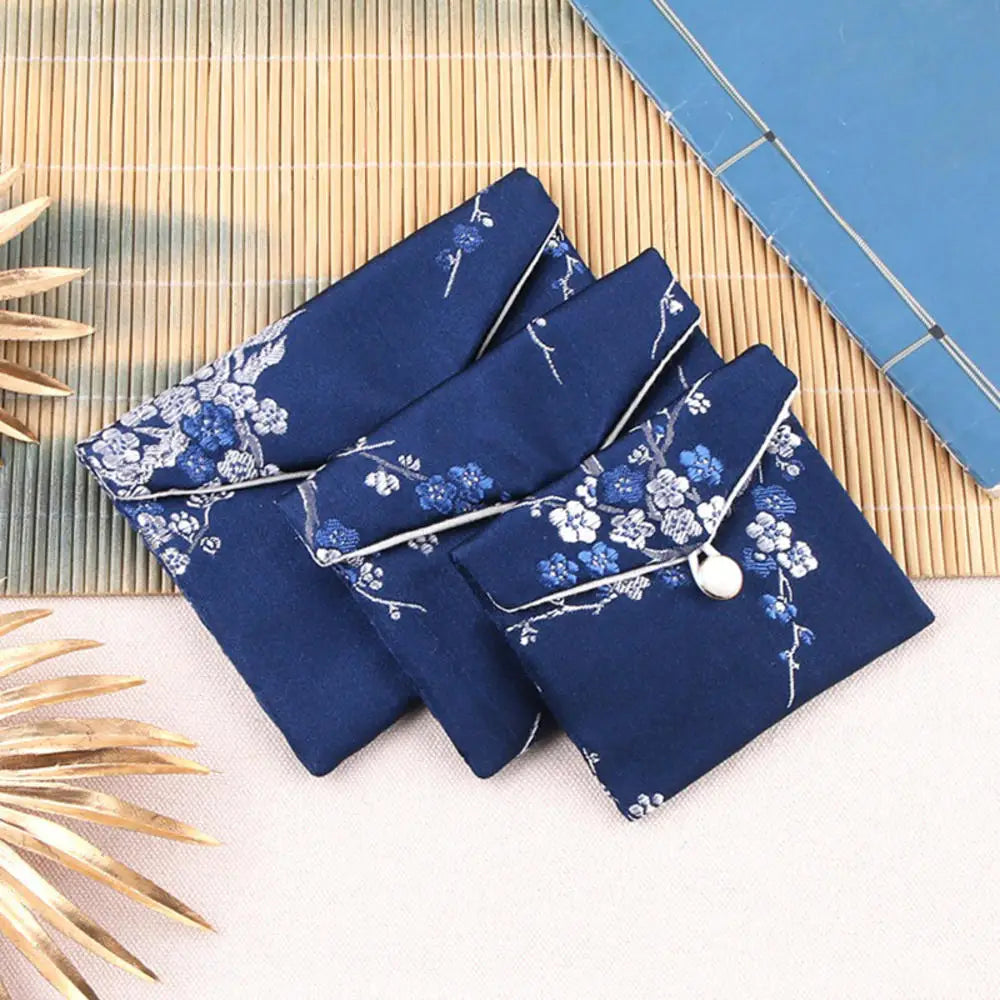 Chinese Brocade Jewelry Storage Bag Handmade Silk Embroidery Padded Small Zipper Tassel Jewelry Organizer Pouch Satin Gift Bag