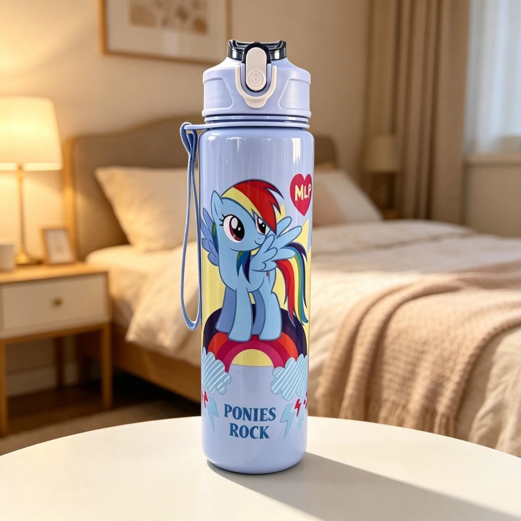 New Plastic Water Bottle with Cute Pony Cartoon Prints,High-Grade Material,Durable & Reusable, Leakproof,Sports,Lightweight Gift