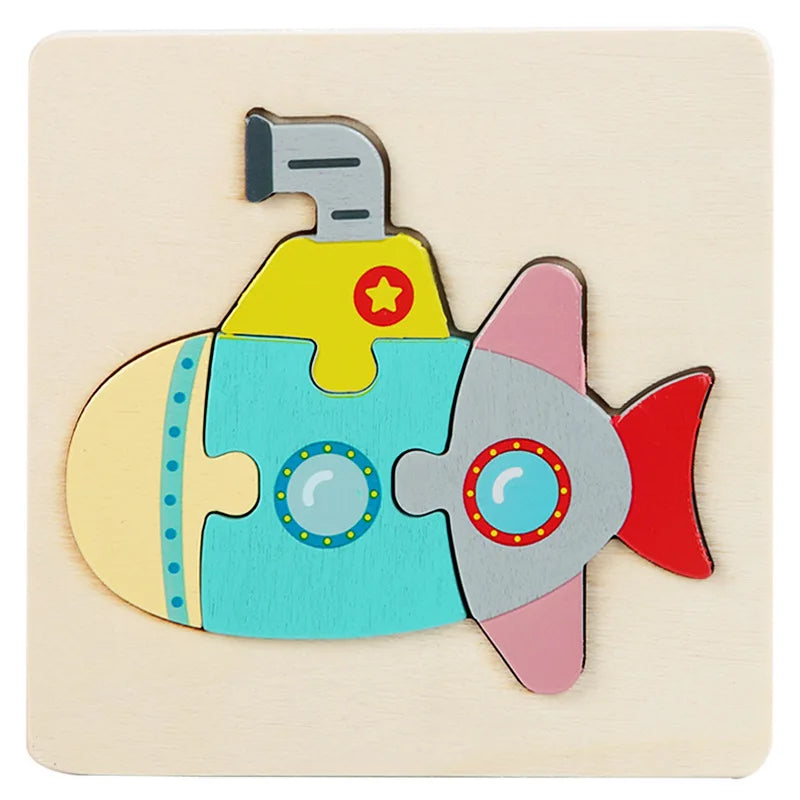 10.7cm/4.21in Kids Colorful 3D Puzzles Montessori Games Cartoon Animals Jigsaw Puzzle Baby Educational Wooden Toys for Children