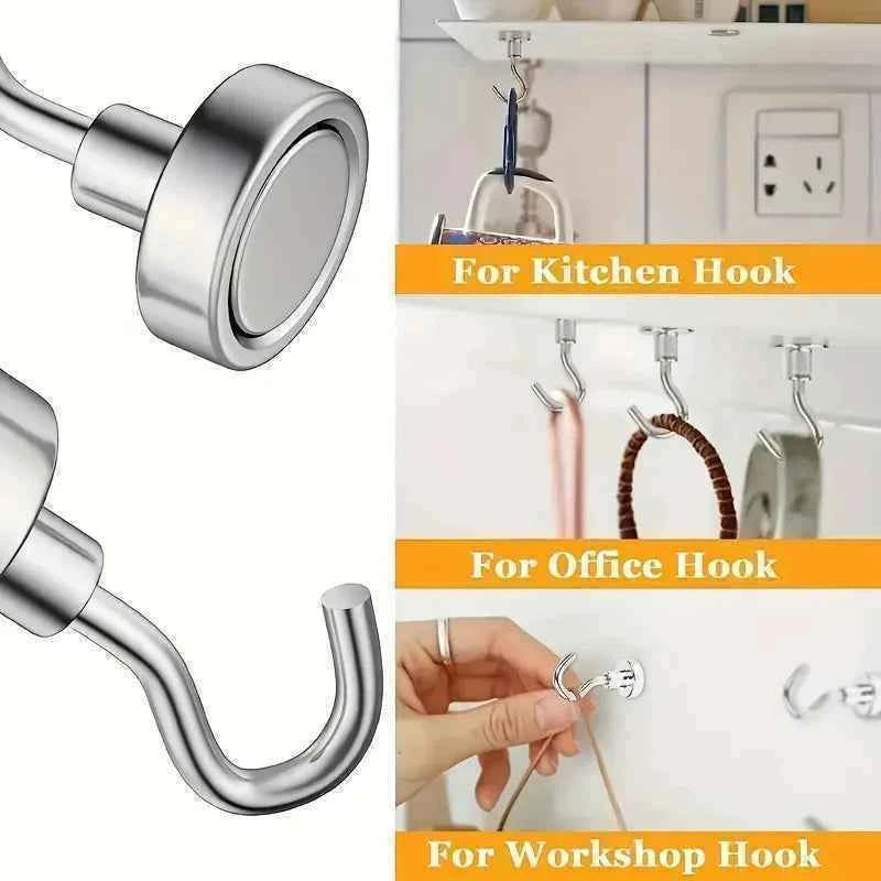 3/6Pcs Magnetic Hooks Heavy Duty, 25 LBS Strong Magnets with Metal Hooks for Refrigerator, Kitchen, Workplace
