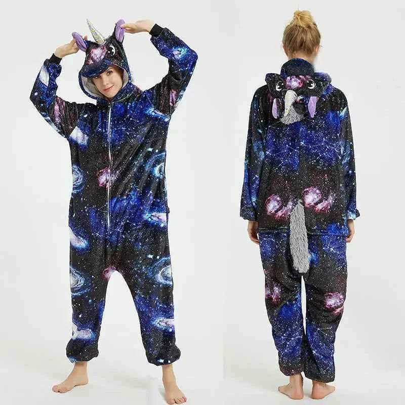 Adults Animal Onesies Unicorn Pajamas Couple Sleepwear Women Men Winter Unisex Kigurumi Costumes Cartoon Flannel Rabbit Pajamas