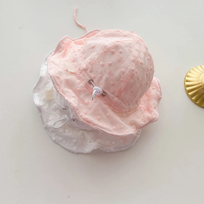 Hollow Out Flower Baby Hat Summer Soft Cotton Breathable Bucket Hat For Newborn Sun Protection Adjustable Toddler Kid Panama Cap