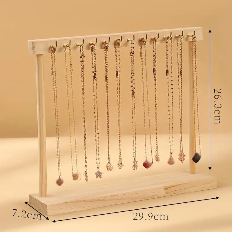 12/18 Hook Jewelry Organizer Display Stand Wood Necklace Hanging Countertop Rack For Earrings Bracelets Showcase Storage Rack