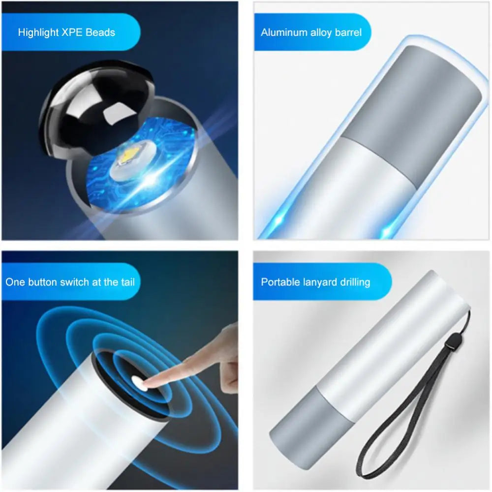 Mini High Light LED Flashlight Rechargeable Zoom Waterproof Telescopic Powerful Torch Lamp Outdoor Work Portable Self Defense