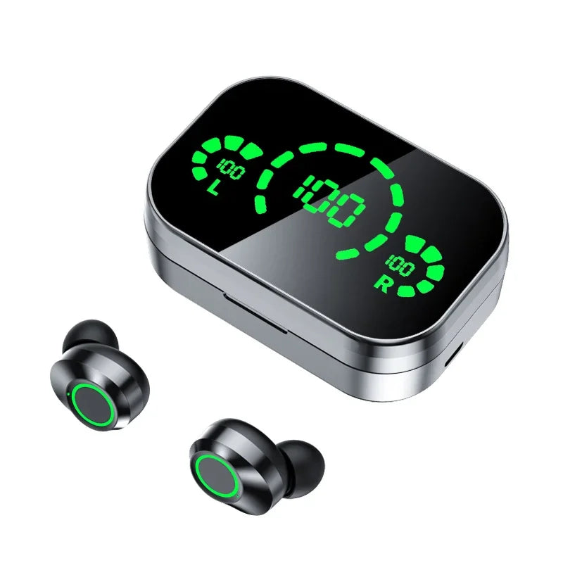 Black Color Wireless Bluetooth Earbuds With Mic – LED Display Case