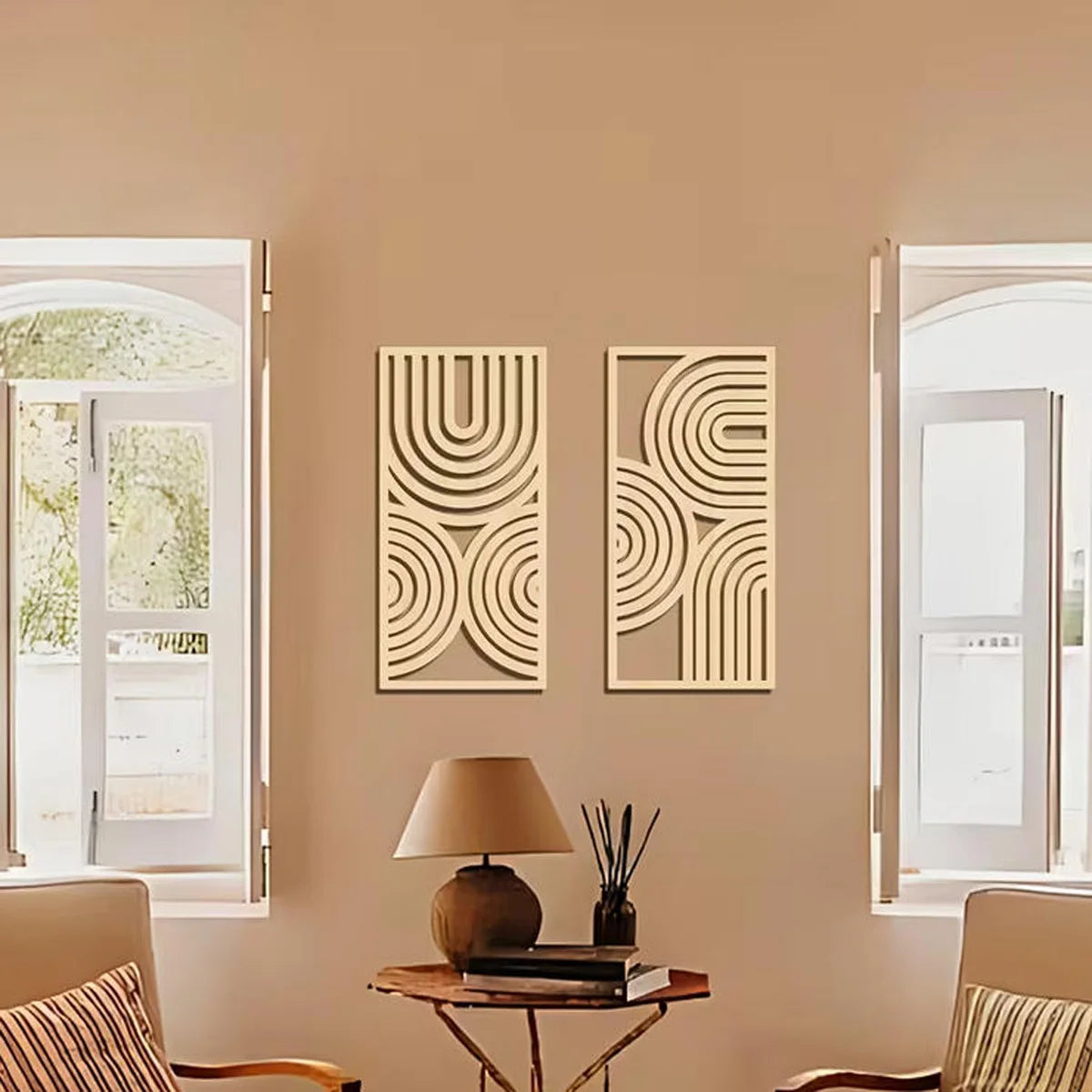 3pcs Wall Art Deco Wooden Murals, Abstract Hollow Arch, Bohemian Kitchen, Bathroom, Living Room Decor