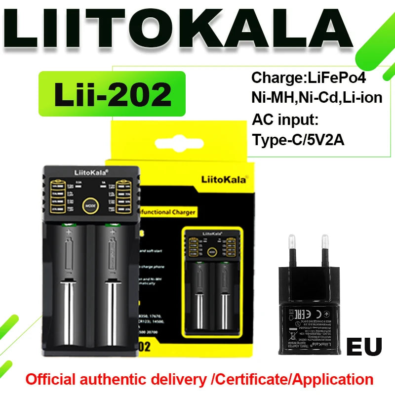LiitoKala Lii-202 18650 Charger 1.2V/3.7V/3.2V/3.85V 21700 20700 2665014500 16340 NiMH li-ion battery Smart charger