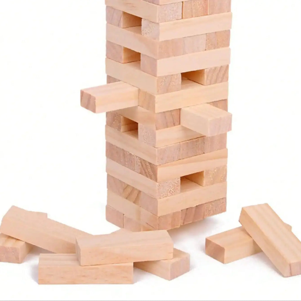 Classic Tower Game - 54 Pieces Wooden Stacking Blocks for Family Kids, Brain Teaser Balance Party Game, Educational Pullin
