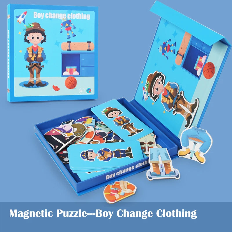Magnetic Puzzles, Car Airplane Road Travel Activities Games For Children, Change Clothing, Change Face,Traffic Ocean Puzzles