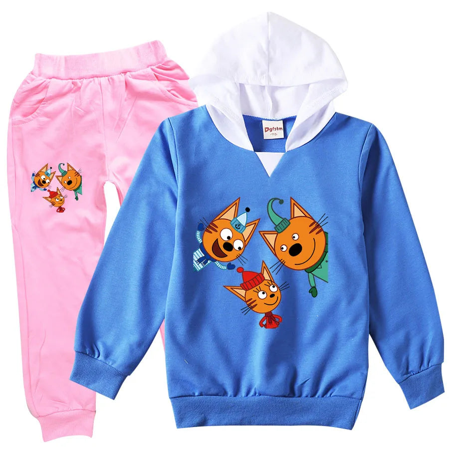 Kid-e-cats Clothes Kids Russian Три Кота My Family Three Happy Cats Hoodie Girls Outfits Children's Sets Boy Clothing