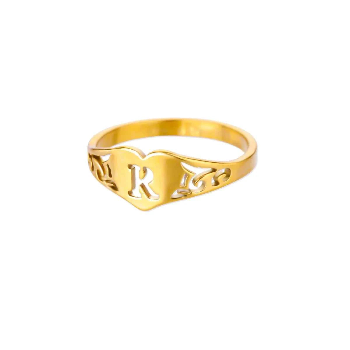 Fashion Hollow Initial Letter Heart Rings For Women Gold Color Stainless Steel A-Z Letter Ring Aesthetic Wedding Jewelry Gift