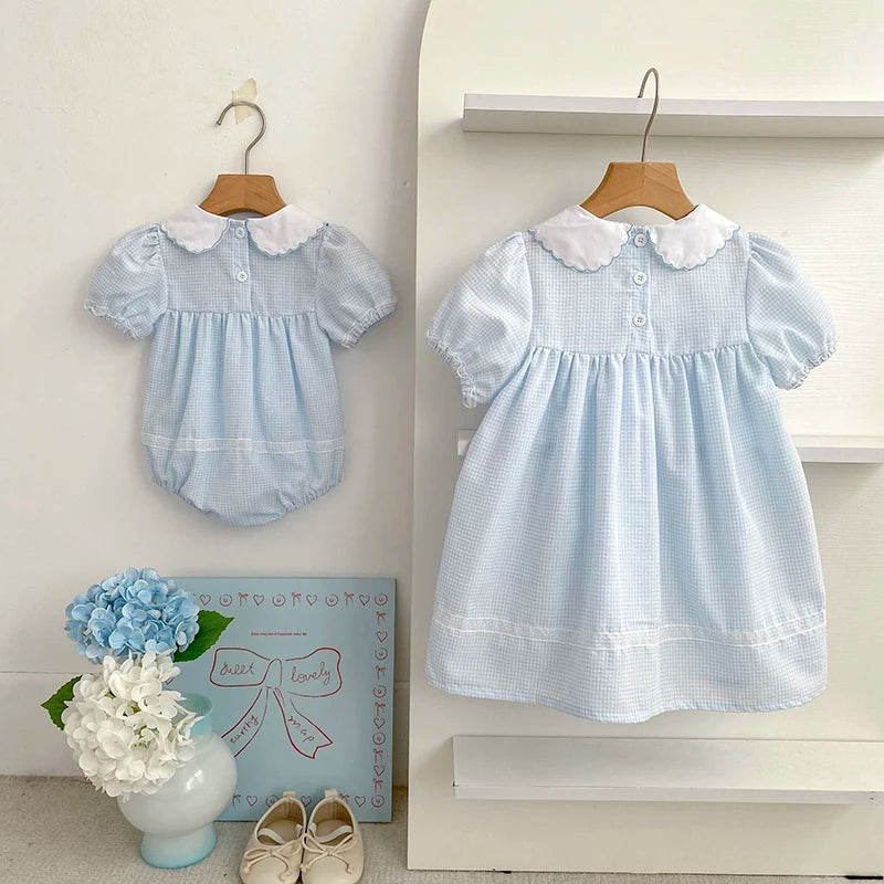 2026 Summer Baby Girl Embroidered Collar Bodysuits 0-24M Baby Girl Romper Newborn Short Sleeved Baby Girl Yellow Jumpsuit
