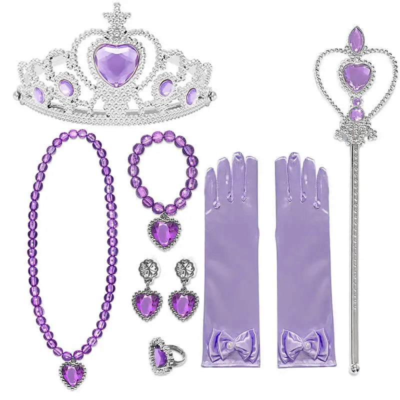 Girl Princess Costume Accessories Gloves Wand Crown Jewelry Set Princess Wig Braid Princess Dress Costume Cosplay Accessories