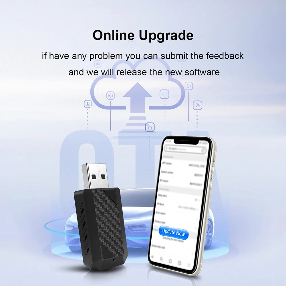 Wired To Wireless Carplay & Android Auto Mini Adapter USB Plug and Play Auto Connect for Factory Wired Carplay Android Auto Cars