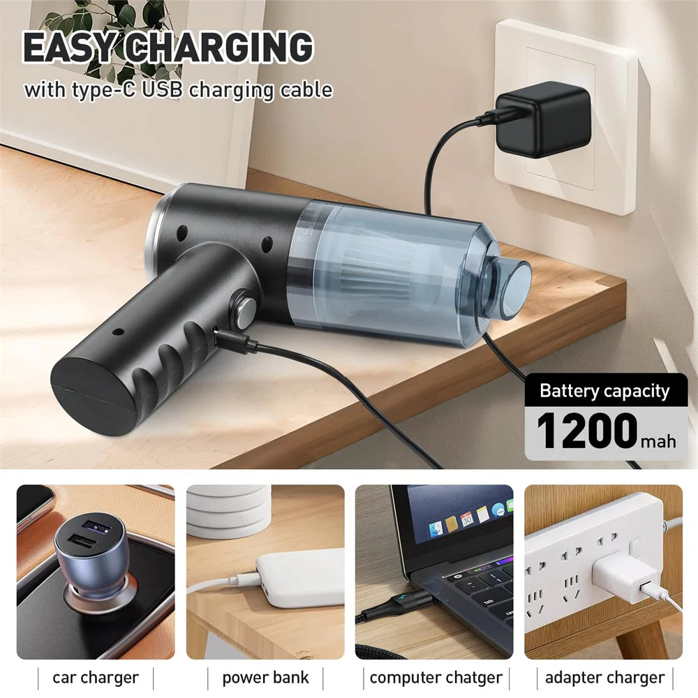 Handheld Vacuum Cordless High Power 15000PA Compressed Air Dust Collector Mini Portable Car Vacuum Cleaner Hairdryer