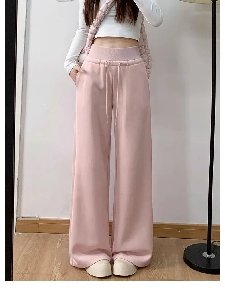 Women's Gray Sports High Waist Hanging Loose Slimming Straight Leg Wide Leg Pants American Sweatpants