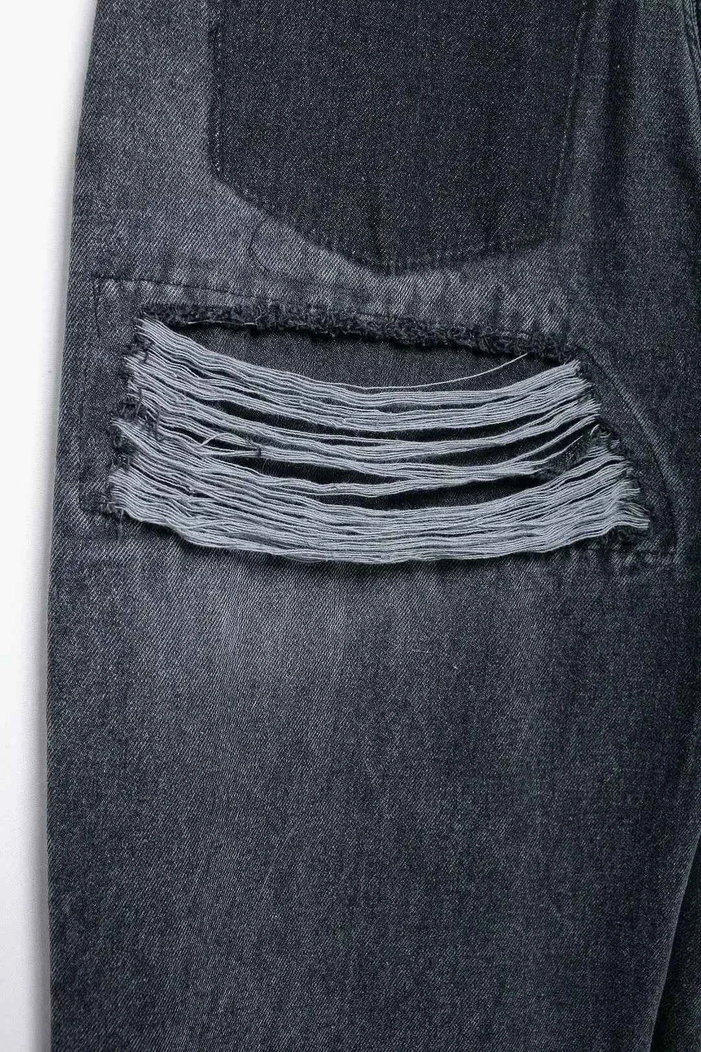 HH 2024 Women's Street Fashion Denim Blue Jeans Distressed Patchwork High Waist Zipper Fly Ripped Retro Long Pants