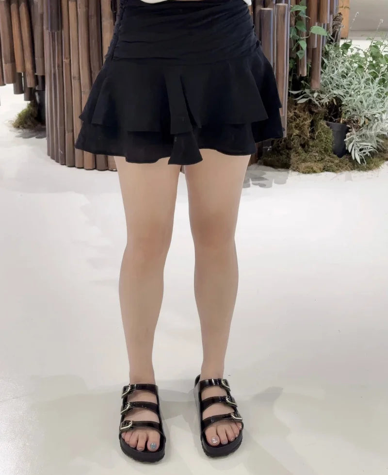 ETJ 2025  women's summer new sexy fashion hot girl style flouncy stacked decoration mid-waist short skirt pants