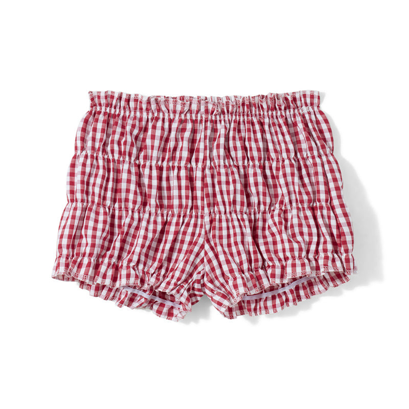 Xingqing Red and White Plaid Shorts y2k Clothes Women Elastic Waist Ruffles Cake Shorts Bottoming Sweet Girl Lolita Pettipants