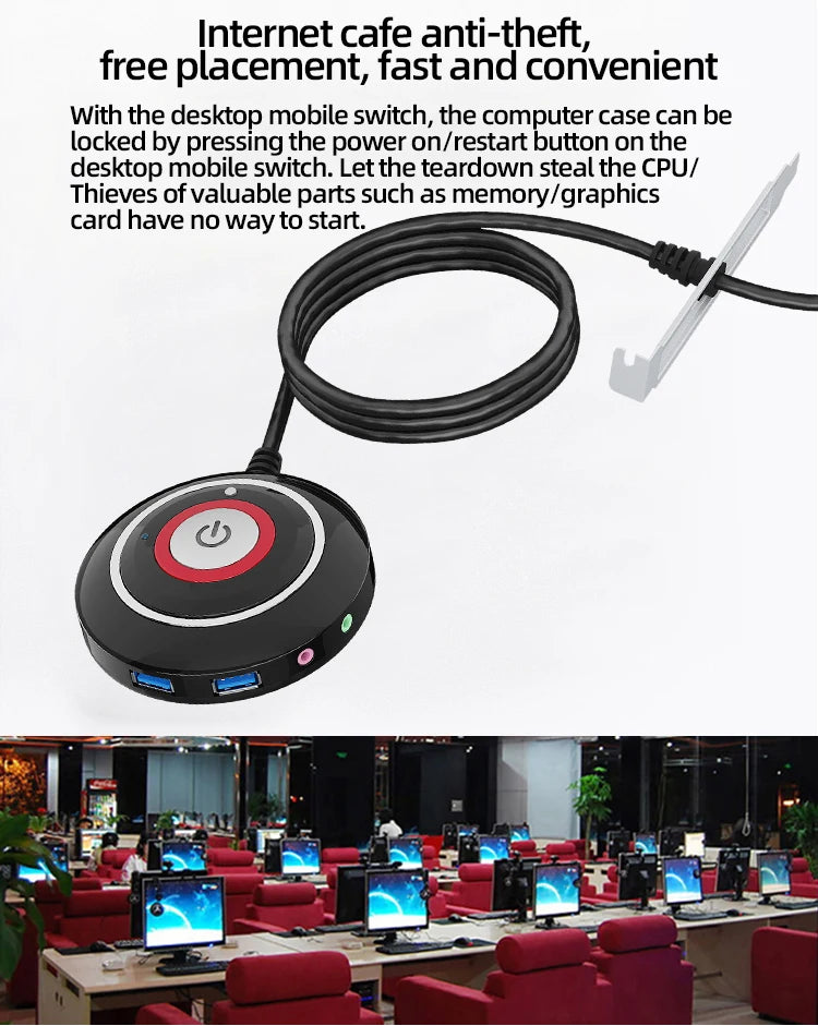 TEUCER Computer Desktop Switch Button With Dual USB Audio Desktop Host External Start Button Paste Type Swich