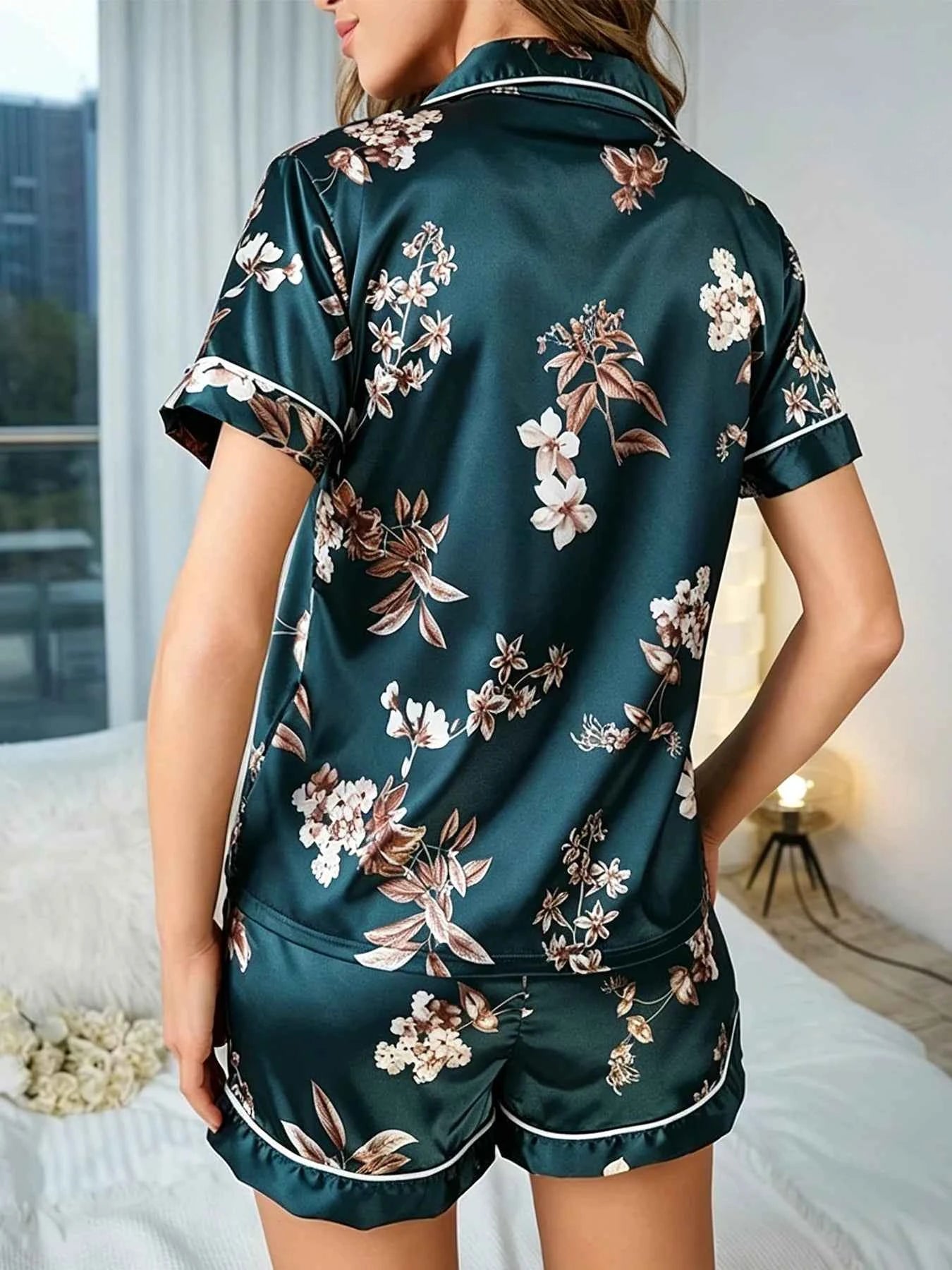 2-Piece Women's Sleepwear Set Pajama Casual Collar Short Sleeve Shirt With Shorts All Season Comfortable Sleepwear And Home Wear