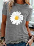 Cotton  100% Women's Round-neck Daisy Print Short-sleeved T-shirt for Women Harajuku  Aesthetic Clothes  Graphic T Shirts  Tops