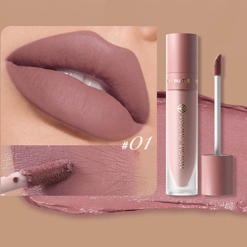 DUNUF  8-color matte velvet smooth easy-to-apply square tube lip gloss waterproof three-dimensional plumping lipstick