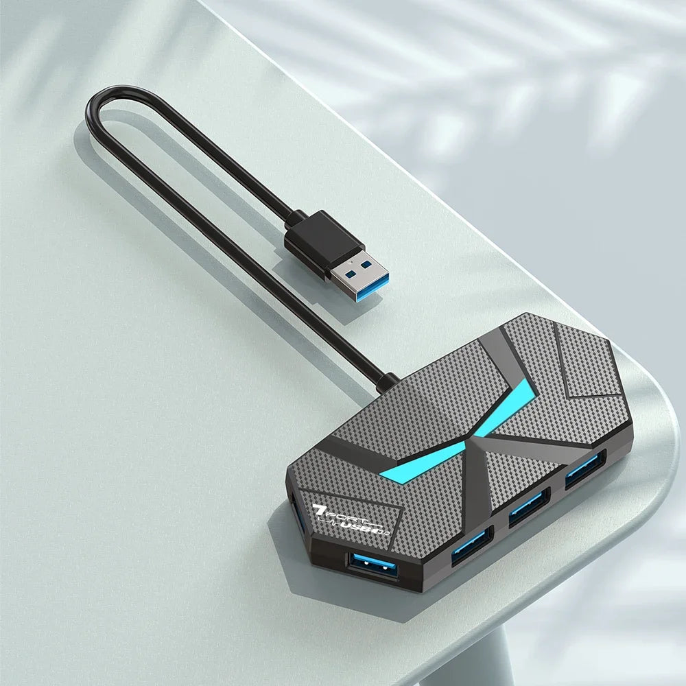 1.2M 7-in-1 Black Color 7-Port USB 3.0 Hub Type-C Dock – 5Gbps High-Speed Data